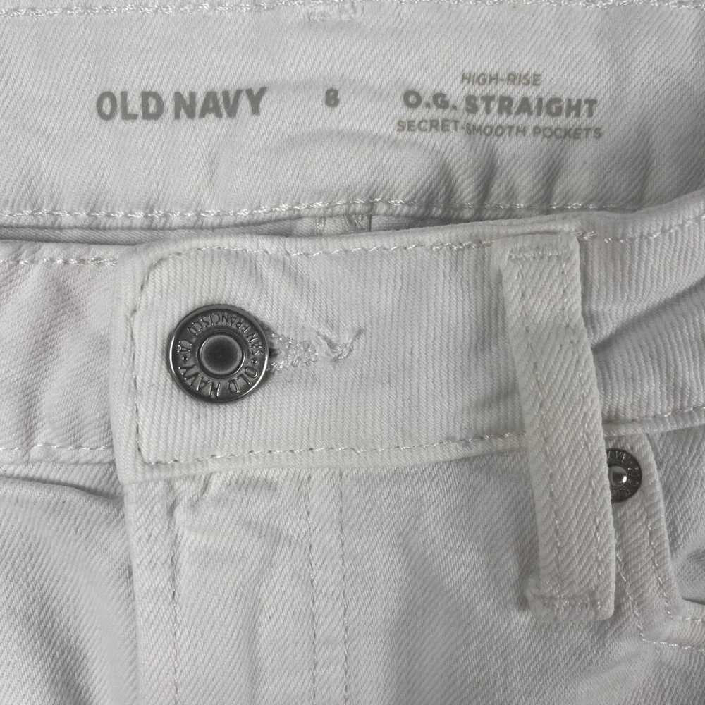 Old Navy Denim Shorts Women 8 White O.G. High Rise Straight Stretch #0215